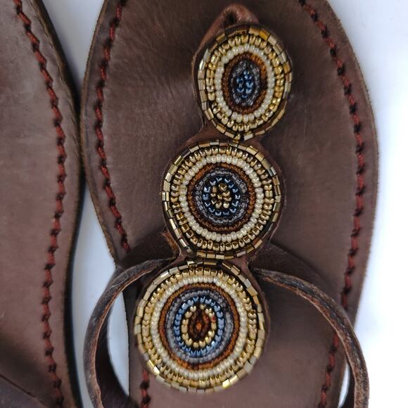 Aspiga Boho Quiet Luxe Handcraft Artsy Glass Beaded Medallion Leather Sandal 36 - Picture 3 of 9
